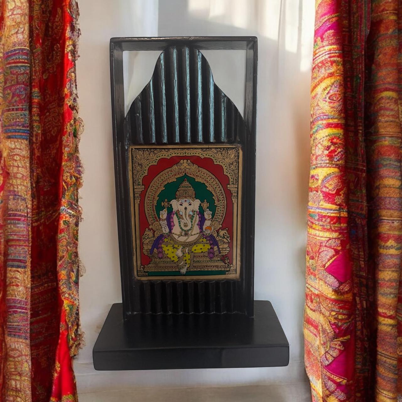 Wooden Framed Glass Tanjore ( Ganeshji )