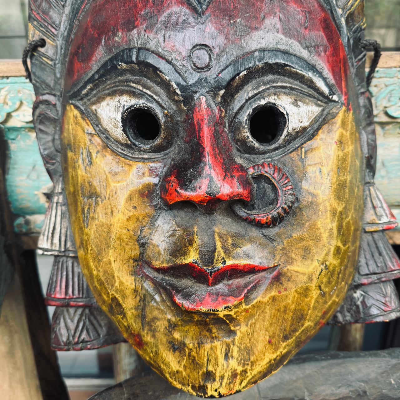 Vintage Style Devi  Mask in Wood : Mukhauta 1