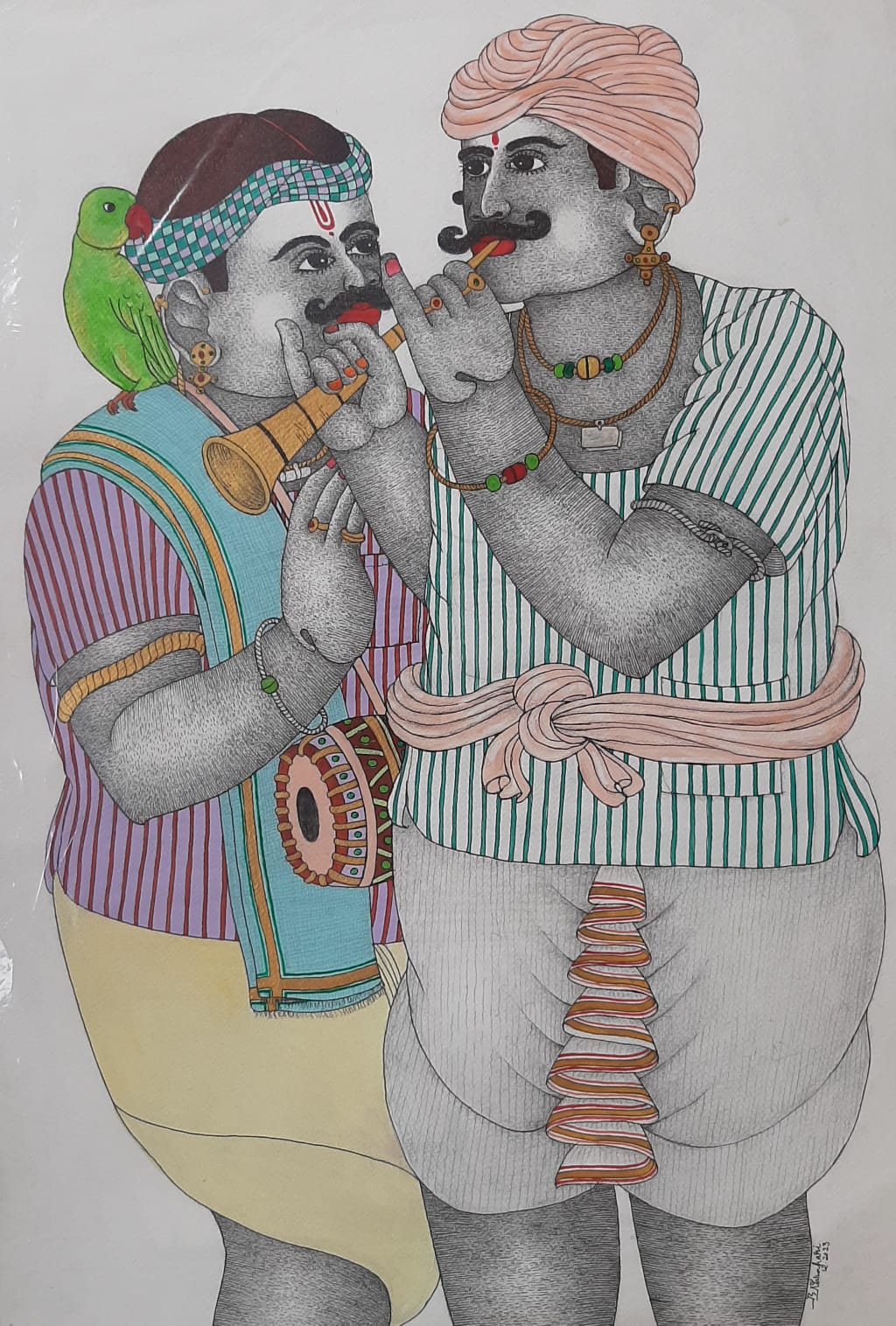 Contemporary Original Indian Art : Two Musicians