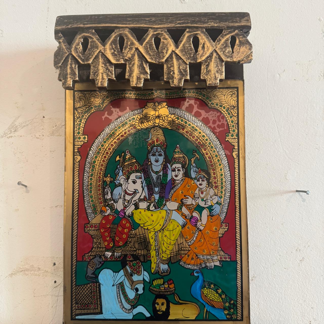 Framed Glass Tanjore  Painting ( Shiv Parivar)