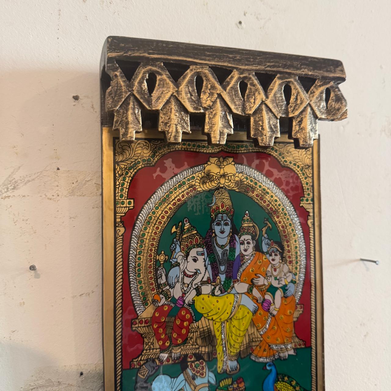 Framed Glass Tanjore  Painting ( Shiv Parivar)