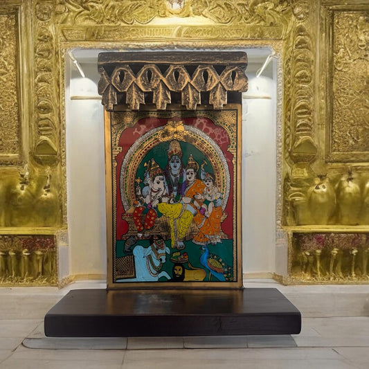 Framed Glass Tanjore  Painting ( Shiv Parivar)