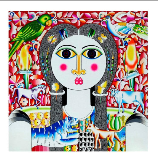 Contemporary Original Indian Art : Women and Animals